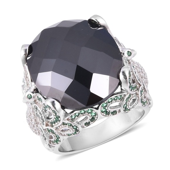 Chunky Cz Black Diamond Statement Ring Peacock design  size 7 NWOTS - Picture 2 of 8